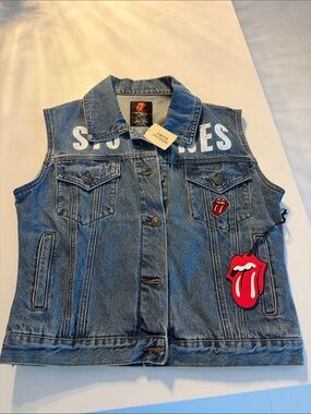 The Rolling Stones Blue Denim Vest with Red Tongue Patch